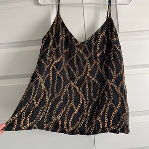 L'AGENCE Silk Black and Gold Chain Print Camisole Tank
